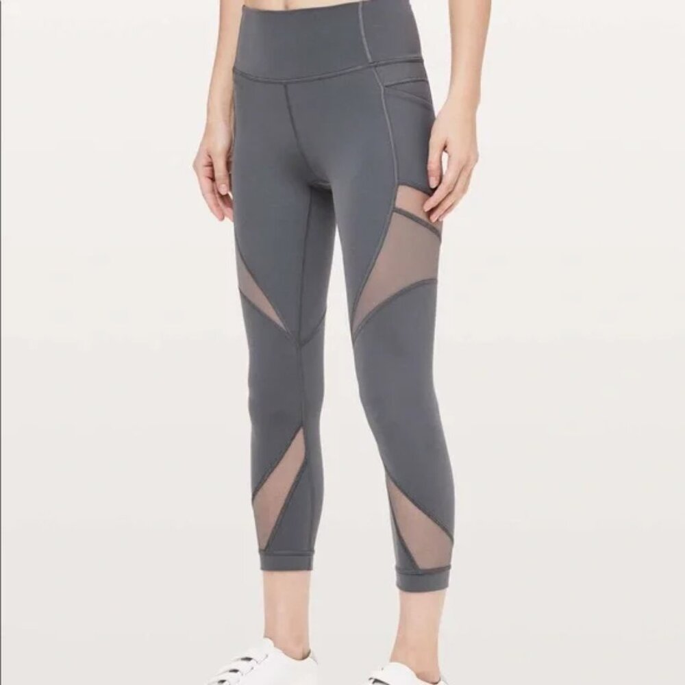 Lululemon High Rise Grey Leggings with Mesh Detailing